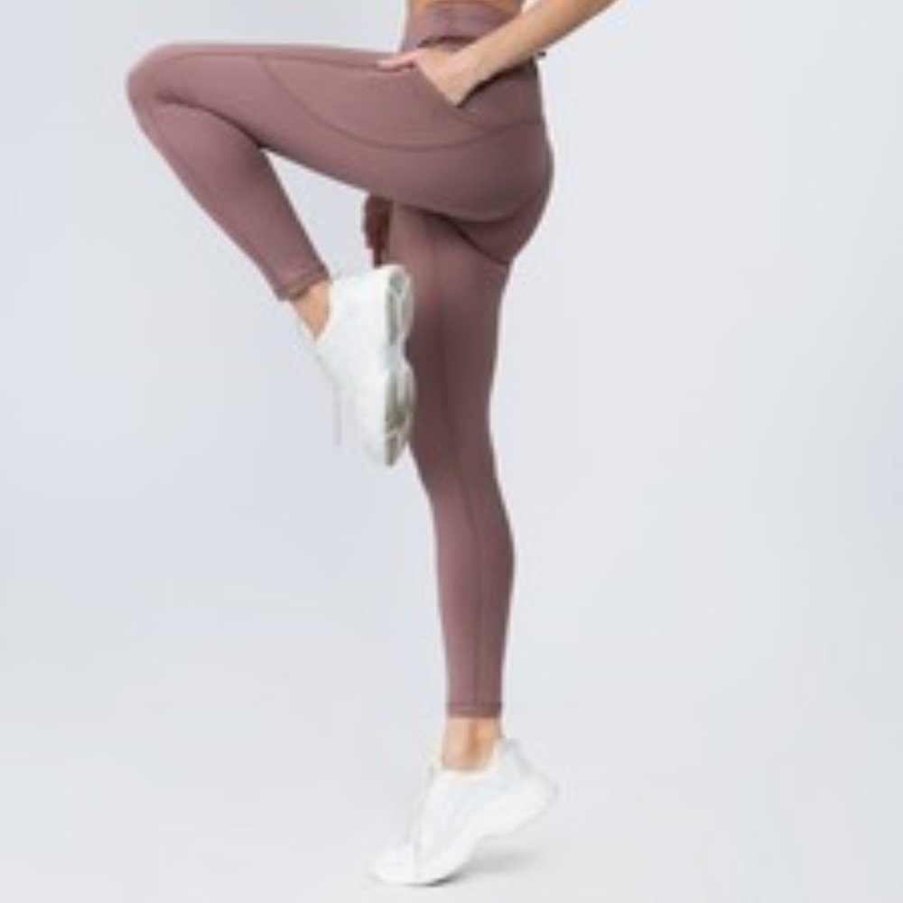 High Waist 5 Pocket Workout Leggings - SMOKY MAUVE